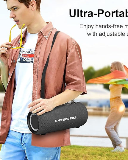 Passau Portable Bluetooth Speakers Loud 40W Peak Stereo Sound, Passive Radiators-Deep Bass, All Day Playtime, Adjustable Strap, BT5.3, IPX5 Wireless Speaker RGB Lights for Indoor Outdoor