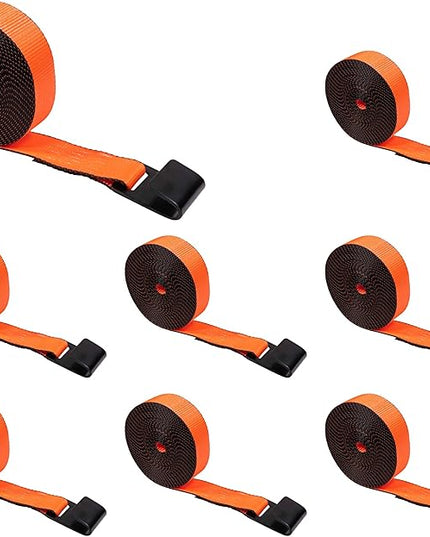 Mytee Products (8 Pack) Winch Straps 2" x30' - High Abrasion Orange Heavy Duty Tie Down w/Flat Hook WLL# 6670 lbs - 2 Inch Cargo Control for Flatbed Truck Utility Trailer