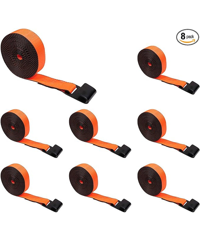 Mytee Products (8 Pack) Winch Straps 2" x30' - High Abrasion Orange Heavy Duty Tie Down w/Flat Hook WLL# 6670 lbs - 2 Inch Cargo Control for Flatbed Truck Utility Trailer