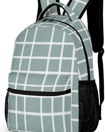 Fashion Morandi Green Plaid Backpack Lightweight Large Capacity Laptop Daybag for Travel Work
