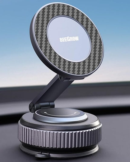 Magnetic Car Phone Holder for Magsafe, Alloy 360° Folding Cell Car Phone Mount with Ultra Stable Suction Cup and Reusable Gel, Dashboard Windshield Stand for iPhone 17-12 Android Pixel Samsung