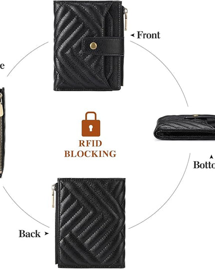 FALAN MULE Small Wallet for Women Leather Bifold Compact RFID Blocking with ID Window