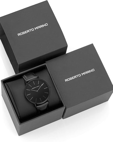 Roberto Marino RM1423 Men’s Luxury Watch – Japanese Quartz, Leather Strap, White Dial, 3 ATM Water Resistant