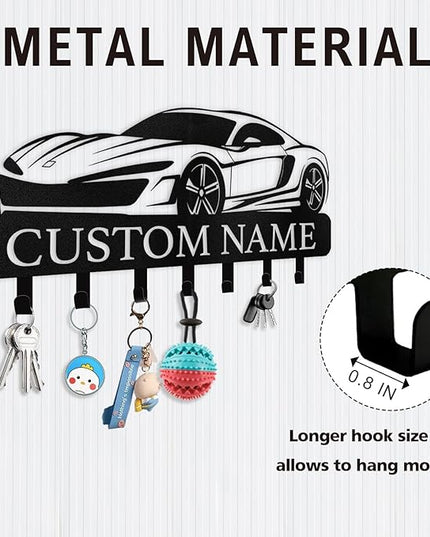 Dyoart Personalized Key Holder Wall Mount - Custom Key Rack Wall Mount with Hooks, Metal Key Rack Organizer, Car Design Key Hanger, Coat Rack, Wall Mounted Decor for Entryway, Front Door, Office