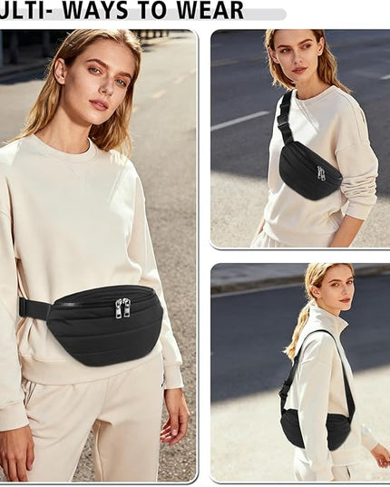 Fanny Packs for Women Fashion Waist Packs Quilted Puffer Belt Bag Puffy Crossbody Bags Sling Purse for Women Travel Running