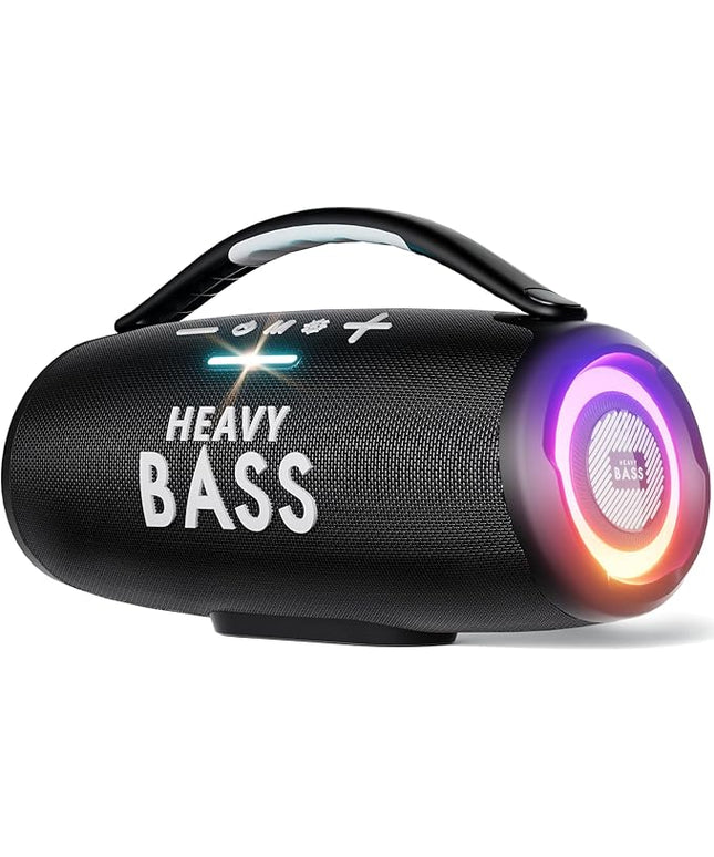 HEAVY BASS Speakers Bluetooth Wireless, 80W Max Loud Portable Speaker with Bass, 20H Playtime, IPX6 Waterproof, Dual Pairing, Gift Ideal for Adults Men Women Teen Boys Girls (Black, Large)
