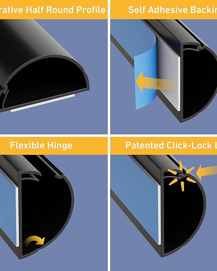 D-Line 157in Cord Cover Kit, Self-Adhesive Wire Hiders, Cable Raceway to Hide Wires on Wall, Electrical Cable Management - 10x 15.7 Lengths & 19 Accessories - 1.18" (W) x 0.59" (H) - Black