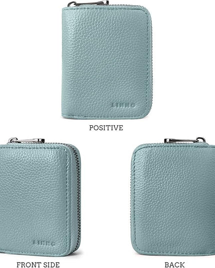 Linno RFID 20 Slots Credit Card Holder Genuine Leather Small Wallet for Women or Men with Zipper