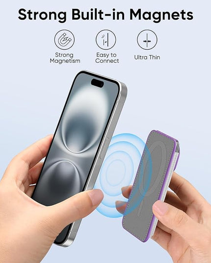FINPAC MagSafe Wallet, Magnetic Card Wallet Holder for iPhone 17/16/15/14/13/12 Series, Safe RFID Blocking Slim Leather 6 Card Holder for Women Men