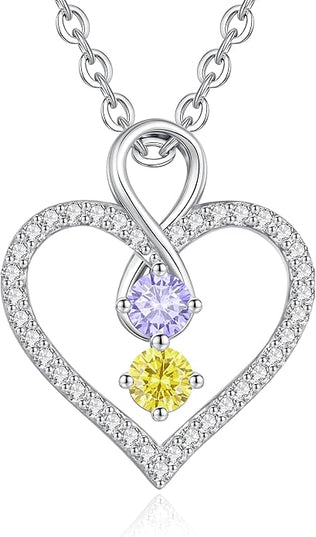 LOUISA SECRET Infinity Double Birthstone Necklace, 925 Sterling Silver Tiny Pendant Heart Necklace for Women Wife Her, Best Jewelry Gift Heart Jewelry Meaningful Gift for Valentine's Day, Christmas, Birthday Anniversary