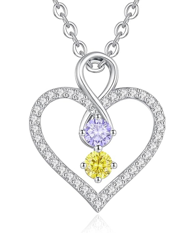 LOUISA SECRET Infinity Double Birthstone Necklace, 925 Sterling Silver Tiny Pendant Heart Necklace for Women Wife Her, Best Jewelry Gift Heart Jewelry Meaningful Gift for Valentine's Day, Christmas, Birthday Anniversary