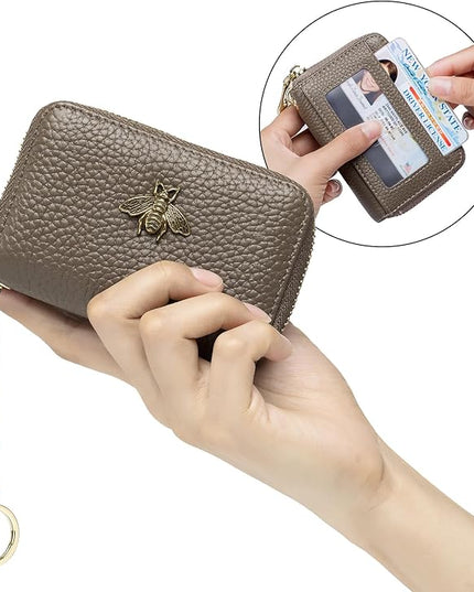 imeetu RFID Credit Card Holder, Small Leather Zipper Card Case Wallet for Women