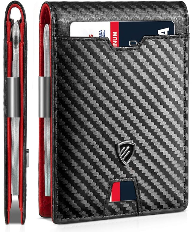 RUNBOX Mens Slim Wallet with Money Clip RFID Blocking Bifold Credit Card Holder for Men with Gift Box