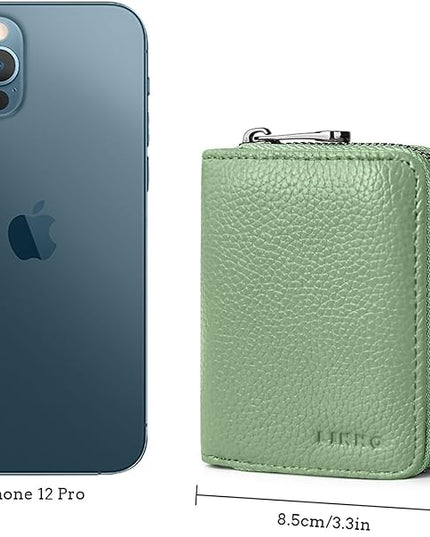 Linno RFID 20 Slots Credit Card Holder Genuine Leather Small Wallet for Women or Men with Zipper