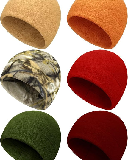 6 Pcs Fleece Skull Cap Men Fleece Beanie Winter Watch Hat Warm Polar Beanie Cap Thick Windproof Unisex for Outdoor Exercising