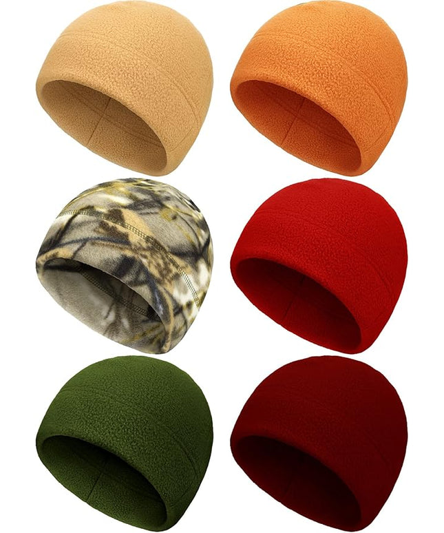 6 Pcs Fleece Skull Cap Men Fleece Beanie Winter Watch Hat Warm Polar Beanie Cap Thick Windproof Unisex for Outdoor Exercising