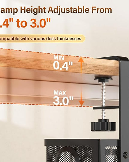 [Upgraded] 2 Pack Under Desk Cable Management Tray, Cinati Cord Organizers for Table Thickness up to 3", 16" Wire Organization with Clamp No Drill, Cable Management Box for Office - No Damage to Desk