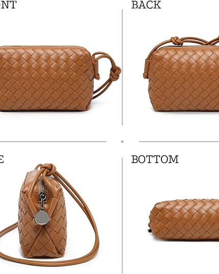 Woven Leather Crossbody Bag,Small Woven Crossbody Purse for Women, Mini braided Clutch Shoulder Handbag,Light Weight