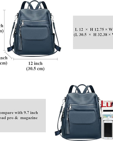 ALTOSY Genuine Leather Backpack Purse for Women Large Convertible Shoulder bag Ladies Crossdody Bag with Tassel(S115 Indigo Blue)