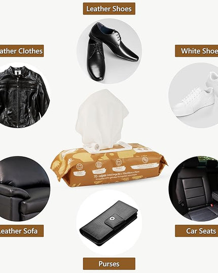 Air Jungles 3in1 Leather Cleaner Wipes 70 Count (Pack of 3), Extra Large 8" x 10" Size, Clean Condition Protect Wipes for Vinyl and Leather Apparel Furniture Auto Car Interior Shoes Boots Bags