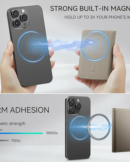 Defencase for Magsafe Wallet Magnetic Card Holder RFID Blocking, PU Leather Minimalist Phone Wallet for MagSafe Phones and Cases for iPhone 17/16/ 15/14/ 13/12/ Pro/Max/Plus/Air, Grey