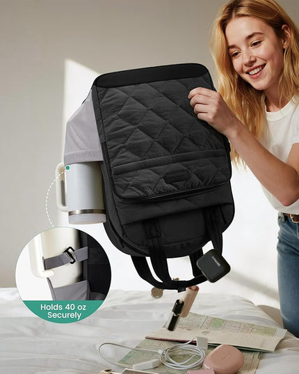 LOVEVOOK Travel Backpack for Women, 15.6 Inch Quilted laptop Backpack With Pouch Pocket for Large Capacity Cup, Large Capacity Work Bag College Bookbag, Carry On Personal Item Bag