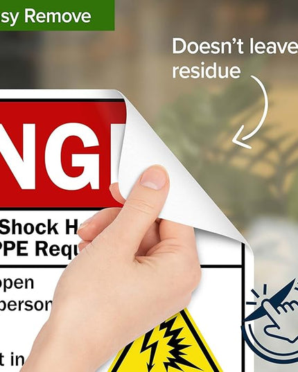 Danger Arc Flash And Shock Hazard Appropriate PPE Required Sign, 10x7 Inches, 4 Mil Vinyl Decal Stickers Weather Resistant, Made in USA by My Sign Center