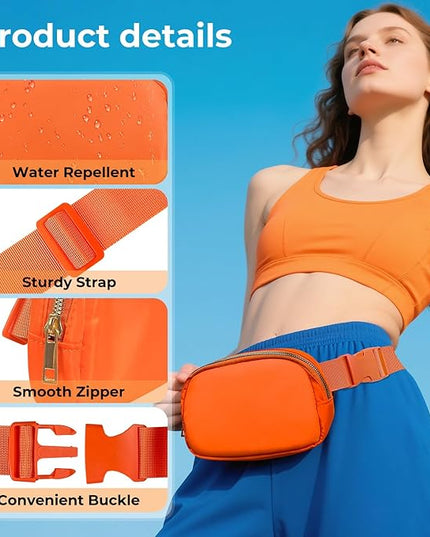 Cwualo Belt Bag Zipper Fanny Pack Crossbody Bags for Women,Fashion Nylon Waist Packs, Water Repellent Two Way wear with Adjustable Strap Gifts for Teenage Girls Women Men(orange)