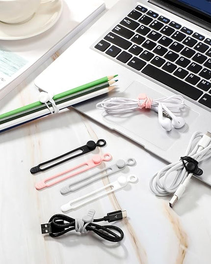 Nuanchu 40 Pcs Silicone Cable Ties Reusable Holder Adjustable Straps Multipurpose Charging Cable Organizer for Fastening Charging Cords Wires(4.17 Inch,Black, White, Gray, Pink)