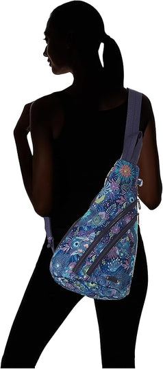 Sakroots On The Go Sling Bag for Women in Eco-Twill, Large Convertible Crossbody Backpack With Main Zipper Closer, Made From Recycled Materials - Royal Blue Seascape Nd