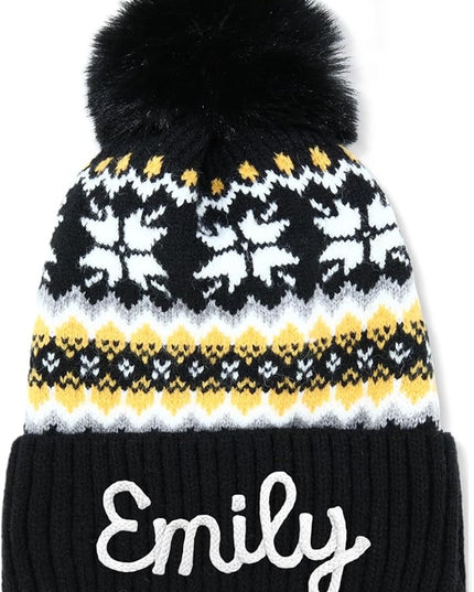 Personalized Beanie for Women Custom Knit with Name, Winter Hat with Pom Pom, Soft Lined Warm Hat, Birthday Gift