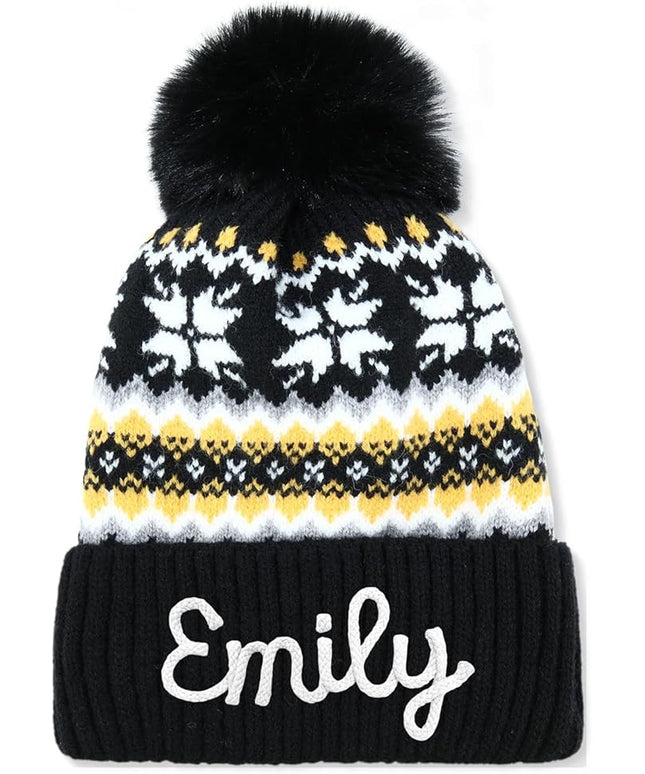 Personalized Beanie for Women Custom Knit with Name, Winter Hat with Pom Pom, Soft Lined Warm Hat, Birthday Gift