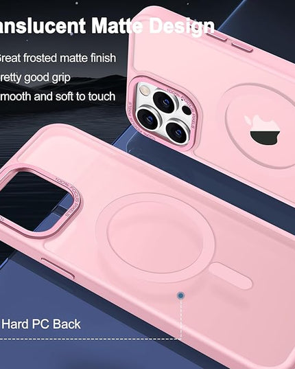 Hython Case for iPhone 15 Pro Max Case Magnetic Translucent Matte Phone Cases 6.7" [Compatible with MagSafe] Thin Slim Fit Shockproof Bumper Hard Protective Cover for Women Men Girls, Tender Pink