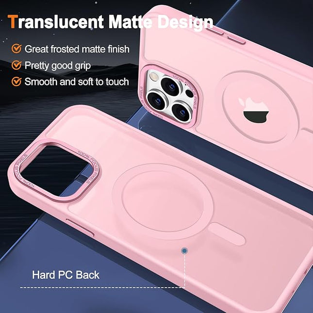 Hython Case for iPhone 15 Pro Max Case Magnetic Translucent Matte Phone Cases 6.7" [Compatible with MagSafe] Thin Slim Fit Shockproof Bumper Hard Protective Cover for Women Men Girls, Tender Pink