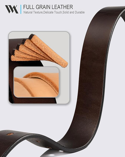WOLFANT Men's 1.5" Full Grain Leather Belt,100% Italian Real Solid Leather