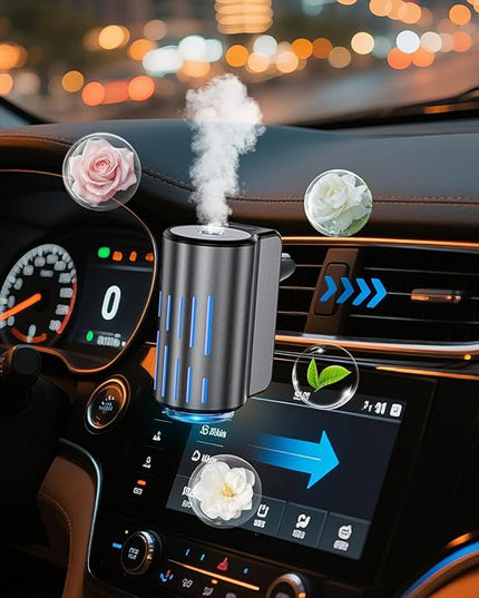 Car Air Freshener,Smart Car Air Freshener, Suitable for Car Diffusers And Home Use,Automatic On/Off,6 Scents,Car Diffusers Have 3 Adjustable Modes,Car Essential Oil Diffusers Have 6 Refill Bottles