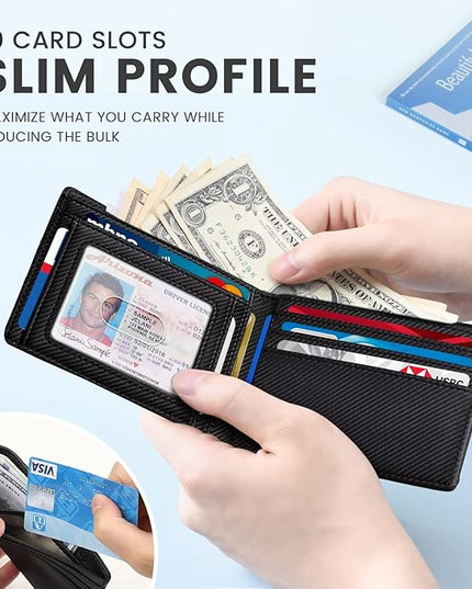 Zitahli Mens-Wallet-Slim-Leather-RFID Blocking Wallet for Men Minimalist Bifold Credit Card Holder with Gift Box