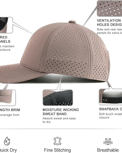 VOBOOM Men Quick Dry Baseball Cap Laser Cut Mesh Ball Curved Brim Snapback Hat