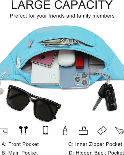 MAXTOP Large Crossbody Fanny Pack with 4-Zipper Pockets,Gifts for Enjoy Sports Festival Workout Traveling Running Casual Hands-Free Wallets Waist Pack Phone Bag Carrying All Phones