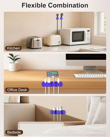 6 Pack Magnetic Cable Clips [1s Open/Lock], Laitver Cord Organizer Holder Strong Adhesive Desk Cable Management- Organize Charging Cords Neatly for Home, Office, Car,Desk, Nightstand-Dark Blue