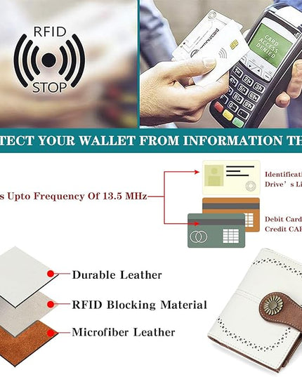 SENDEFN Small Womens Wallet Leather Bifold Card Holder RFID Blocking with Zipper Coin Pocket