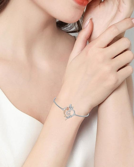 TOUPOP Gifts for Women Rose Heart Initial Bracelet 925 Sterling Silver Butterfly Letter Link Bracelet Love Jewelry Valentines Day Birthday Gifts for Her Wife Girlfriend Mom
