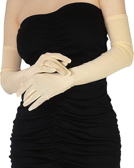 Women's Super Long Sheer Gloves 1920s Mesh Tulle Gloves for Opera Christmas Costume Party Dance Bridal
