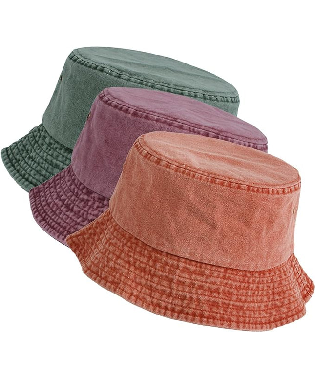 kozinu Washed Cotton Bucket Hats Packable Summer Outdoor Cap Travel Beach Sun Hat Plain Colors for Men Women