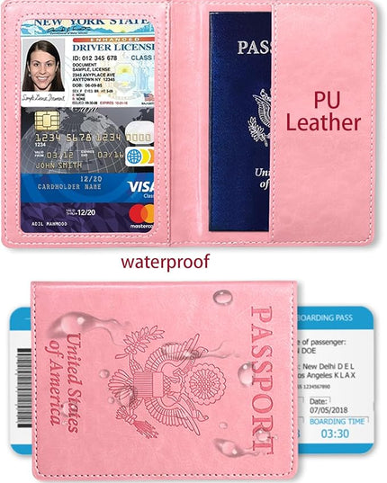 Sizobi PU Passport Holder for Travel, Passport Cover Wallet for Women Men, Leather Passport Book Card Holder Case for International Travel Must Haves Accessories, Cruise Ship Essentials Gifts, Pink