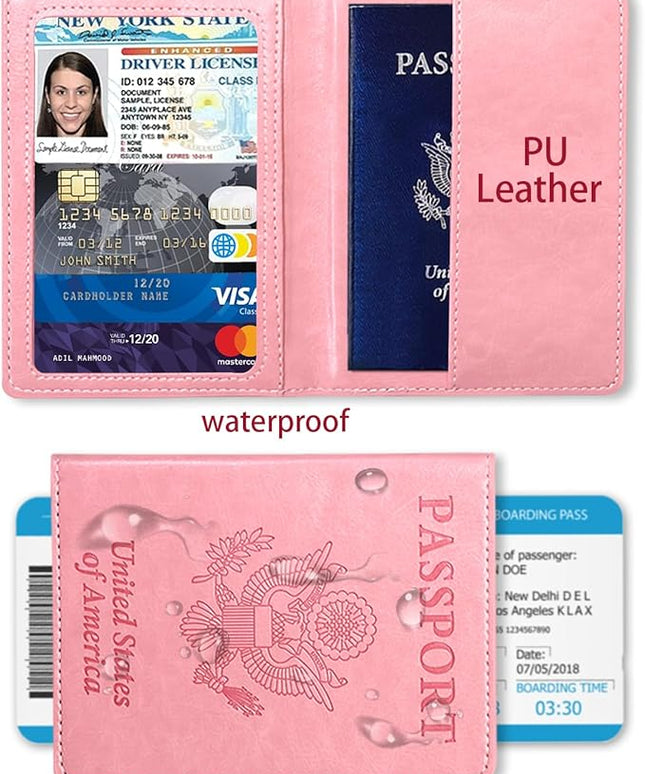 Sizobi PU Passport Holder for Travel, Passport Cover Wallet for Women Men, Leather Passport Book Card Holder Case for International Travel Must Haves Accessories, Cruise Ship Essentials Gifts, Pink