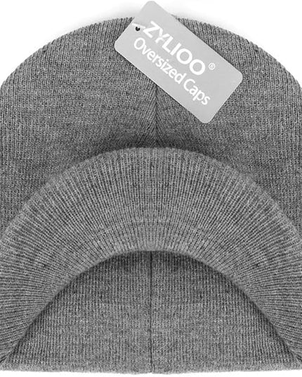 Zylioo Oversize Beanie Hats, XXL Big Size Ribbed Knit Cuffed Winter Hat for Cold Weather, Warm Skull Watch Cap