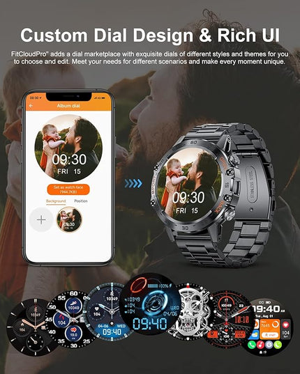 SUNKTA Smart Watch for Men(Answer/Dial Calls),100 Sports Modes, 5ATM Waterproof Fitness Watch with Blood Pressure/Heart Rate/SpO2,1.39''HD Touchscreen for Android/iOS Military Smart Watch Black