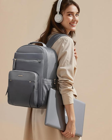 LOVEVOOK Laptop Backpack for Women with 2X Extra-Large Tumbler Pockets, 15.6" Work Backpack Purse, Travel Personal Item Bag, Carry On Business Computer Bag for Office, School, Lustrous Graphite