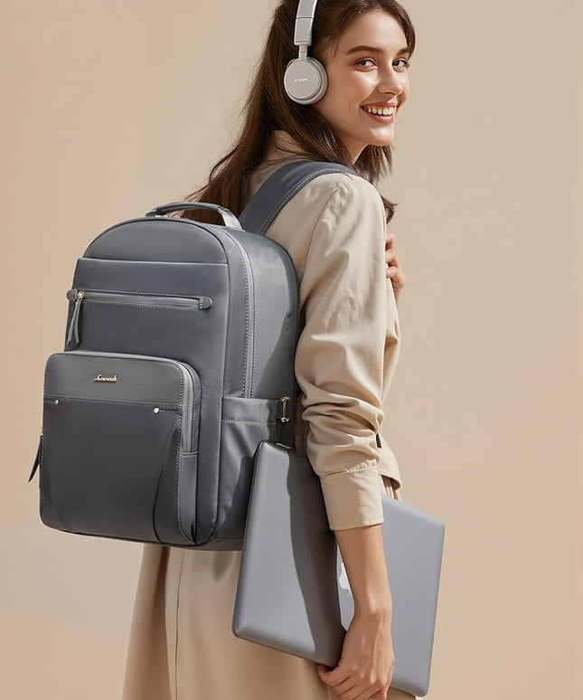 LOVEVOOK Laptop Backpack for Women with 2X Extra-Large Tumbler Pockets, 15.6" Work Backpack Purse, Travel Personal Item Bag, Carry On Business Computer Bag for Office, School, Lustrous Graphite